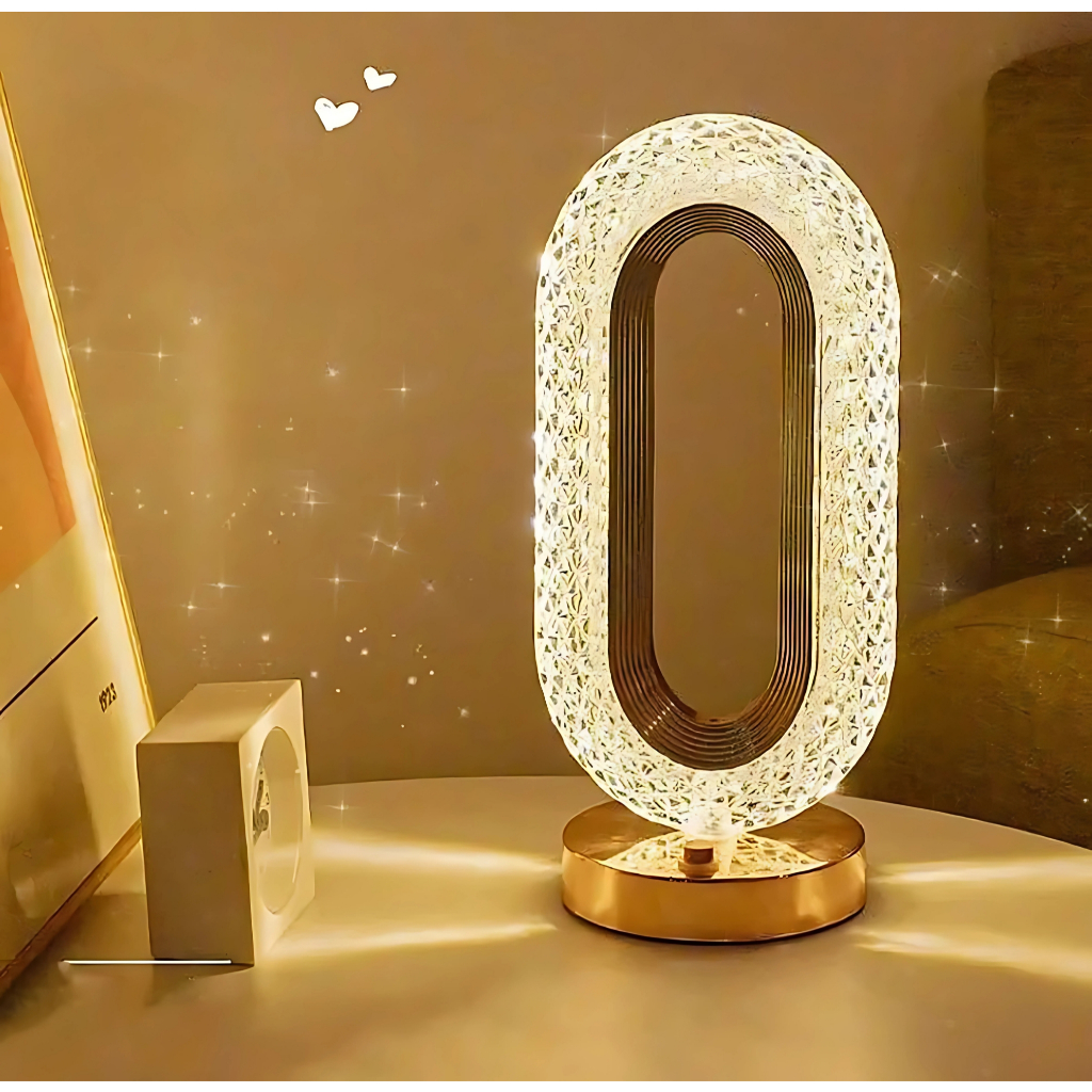 Luminária de Mesa Lua Lâmpada de Quarto Luxuosa Cristal Acrílico 3 Tons de Led