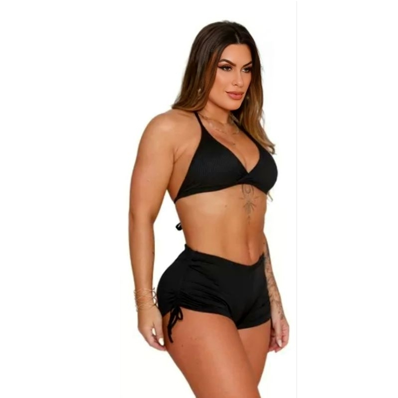Short Biquíni - Suquini - com Cordinha Franzido Lateral – Moda Praia & Piscina - Verão - Carnaval