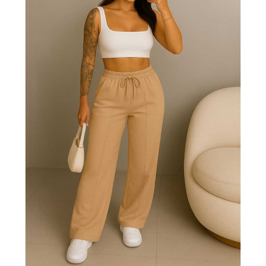 Calça Feminina Moletom Pantalona Moda Casual Elegante moda gringa