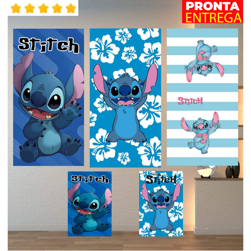 Toalha de Banho e Rosto/Mão Lancheira Infantil STITCH AZUL Praia Piscina Felpa Estampada em Oferta na Shopee