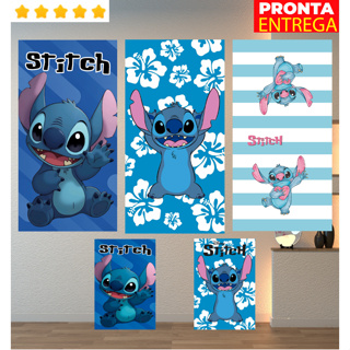 Toalha de Banho e Rosto/Mão Lancheira Infantil STITCH AZUL Praia Piscina Felpa Estampada em Oferta na Shopee