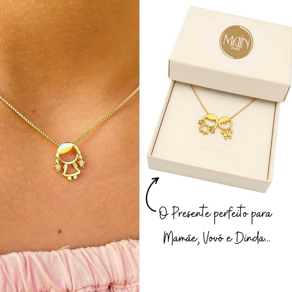 Colar Corrente Veneziana Personalizado com Filhos Menino Menina Presente Mãe Avó Banhado a Ouro 18k