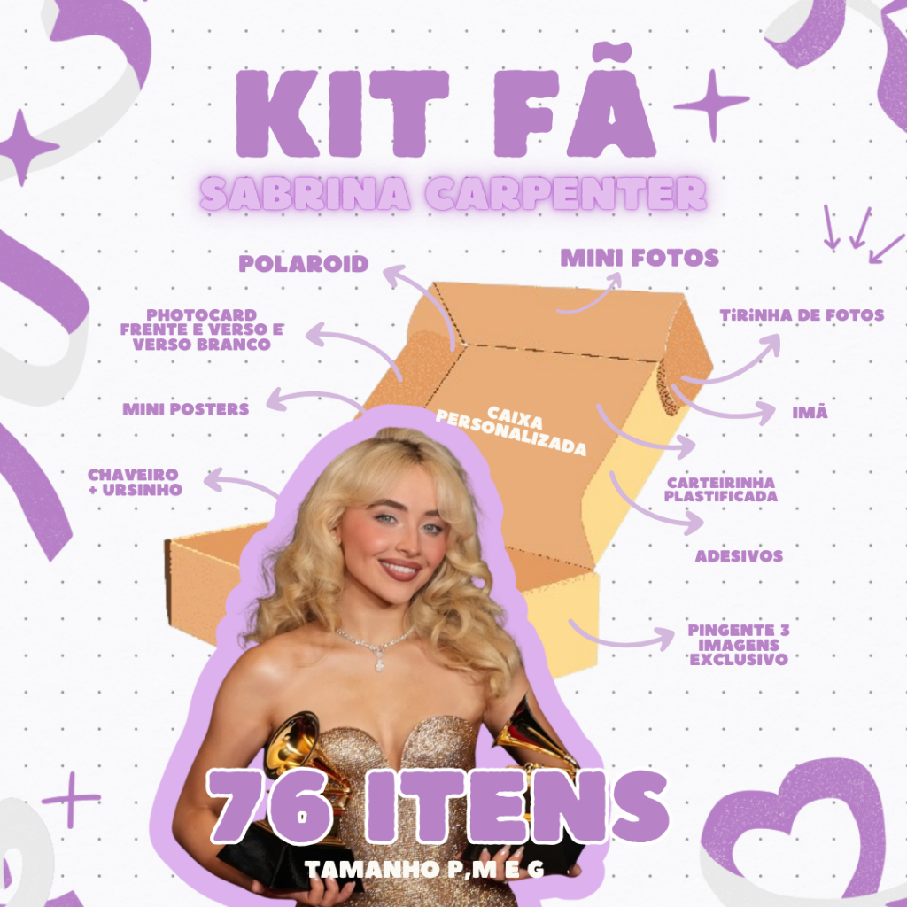 KIT FÃ SABRINA CARPENTER [O VIRALIZADO] - ATÉ 76 ITENS - PHOTOCARD • ADESIVOS • CHAVEIRO
