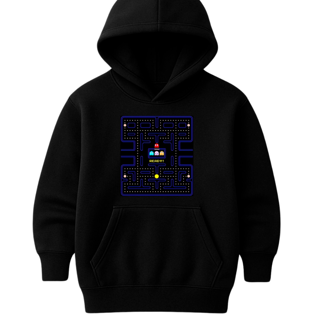 Moletom Canguru Infantil Jogo PacMan Blusa De Frio Pac-Man Come Come Agasalho Infantil Unissex Menino Menina