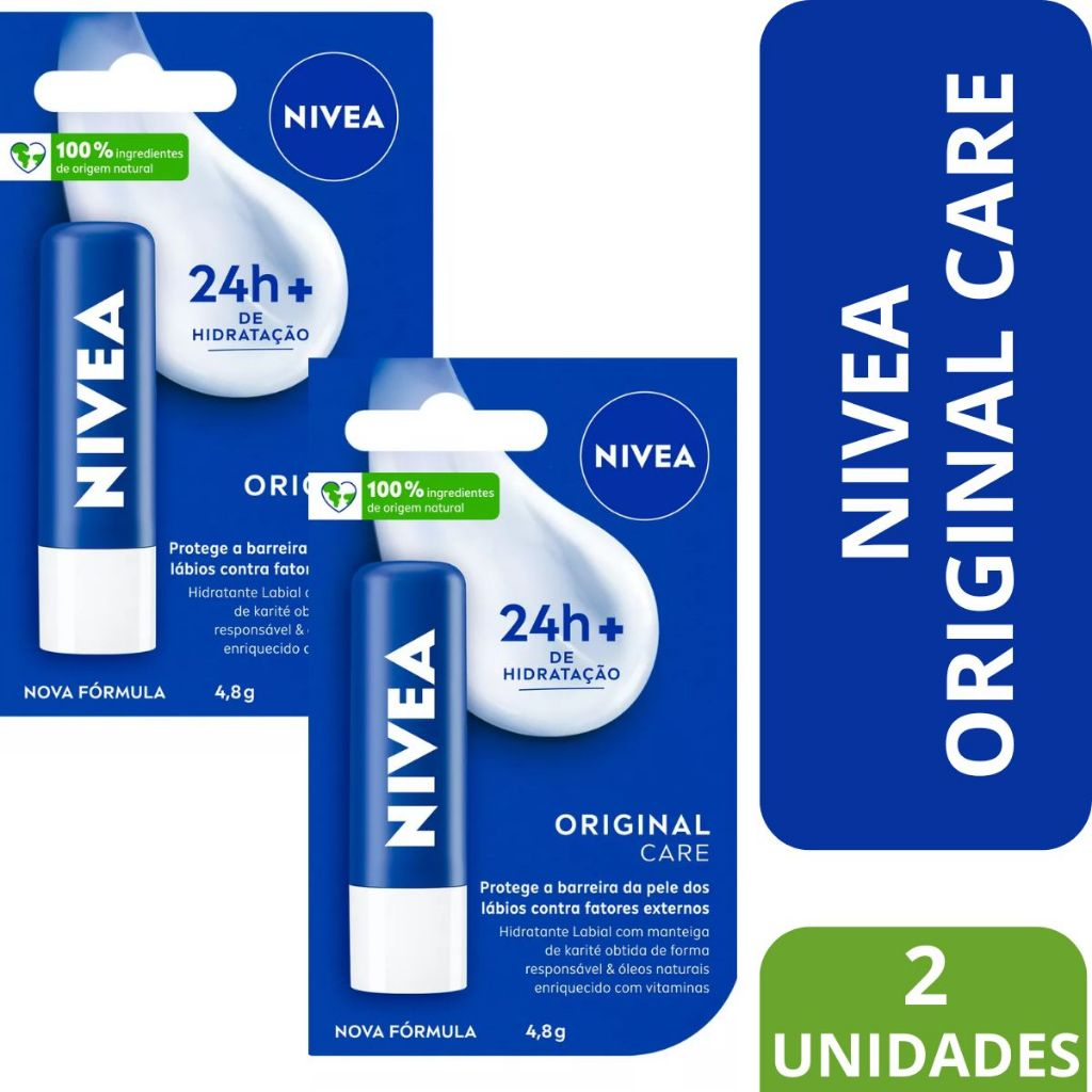 Kit 2 Uni Hidratante Labial Original Care 4,8g Nivea