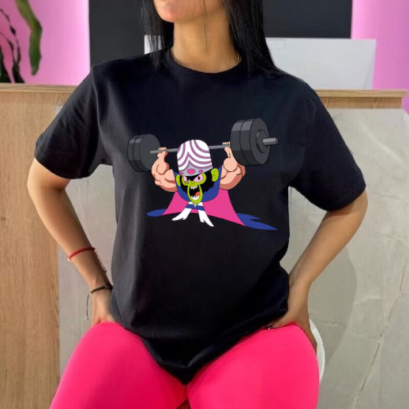 Camiseta Macaco Casual Gym fitness academia camisa Macacão as meninas super poderosas t-shirt Algodão unissex
