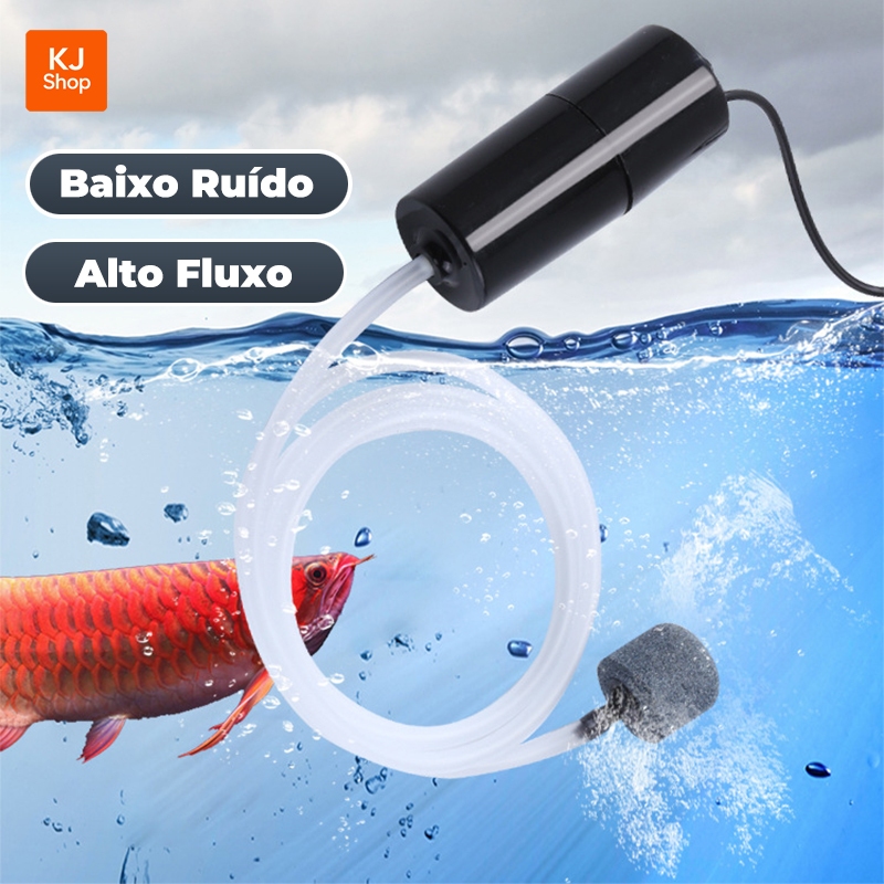 Bomba de Oxigênio USB Portátil Silenciosa para Aquário Recarregável 12V 1 ou 2 Saídas Água Doce e Salgada
