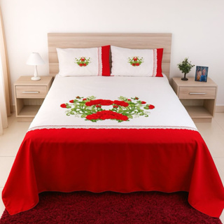 lençol casal pintado artesanal com 2 fronhas Oxford 2,10x2,25 em Oferta na Shopee