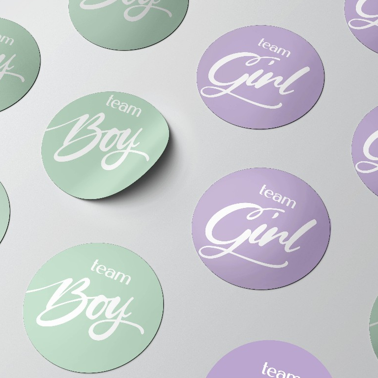150 Adesivo Chá Revelação Tag Team Boy e Girl decoração - Verde e Lilás em Oferta na Shopee