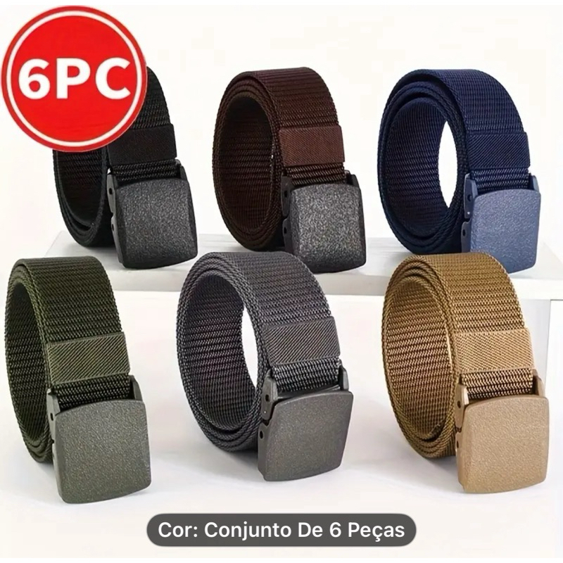 Moda Cinto Masculino Largo De Nylon Com Fivela De PVC Plástico KIT com 6 pcs