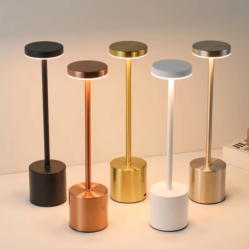 Luminária de Mesa Touch LED Recarregável Sem Fio 3 em 1 Recarregável Tipo T Preto Cromado Dourado