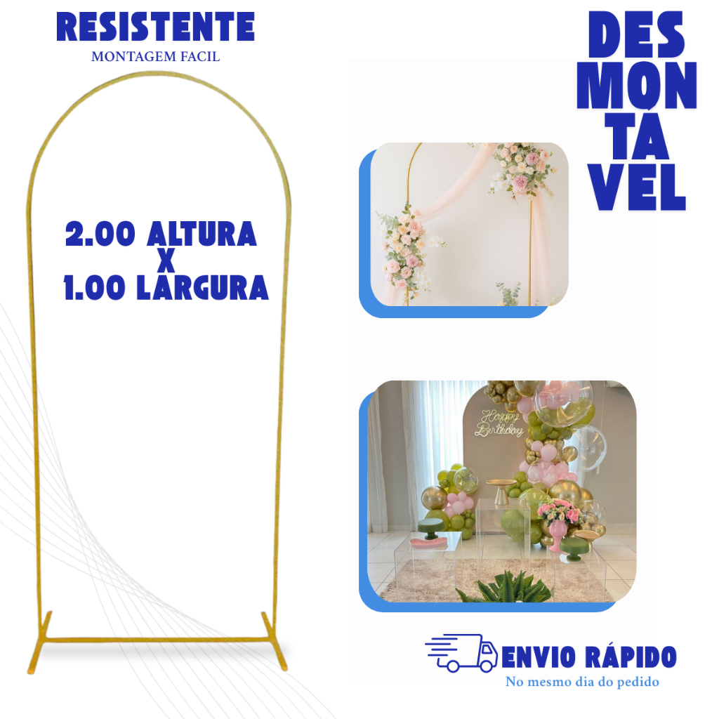 Painel Arco Romano de Ferro 2x1m | Arco Desmontável para Decoração de Festas | Alta Qualidade em Oferta na Shopee