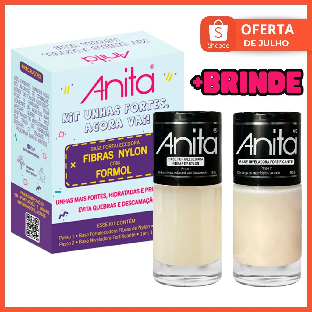 Kit 2 Esmalte Anita Unhas Fortes Agora Vai Base Fibra Nylon Base Tratamento Com Formol
