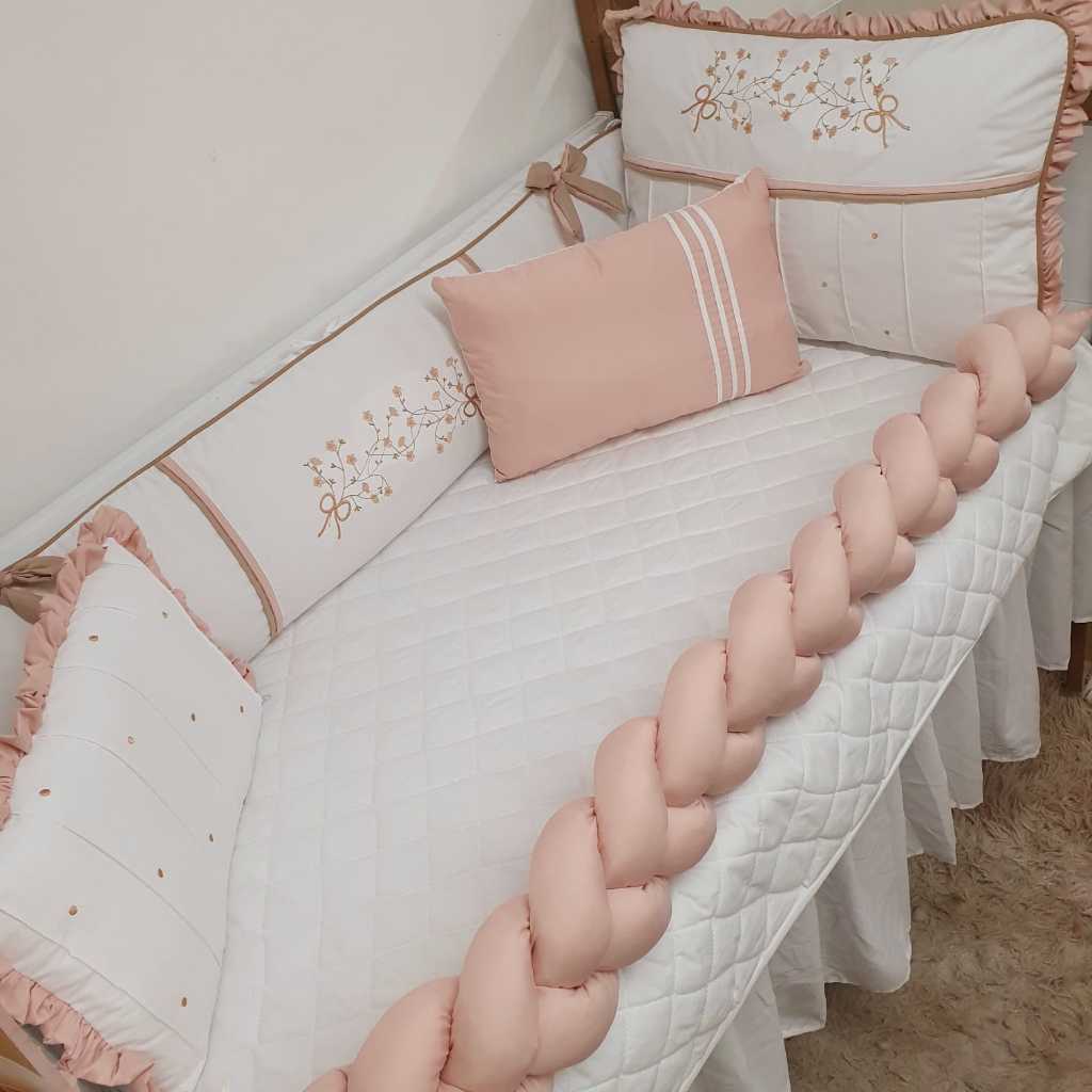Kit Berço Americano 10Pçs Trança  Meninas RAMOS COM FLORES