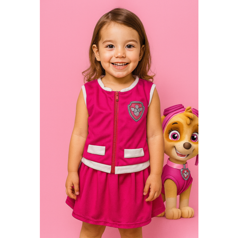 FANTASIA INFANTIL FESTAS CONJUNTO PATRULHA CANINA SKYE ROSA - PROMOÇÃO PARA MENINAS