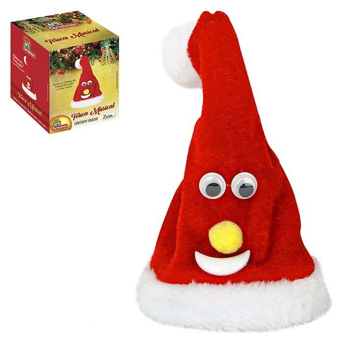 Touca Musical de Natal 14cm Com Movimento e Musicas - Art Christmas