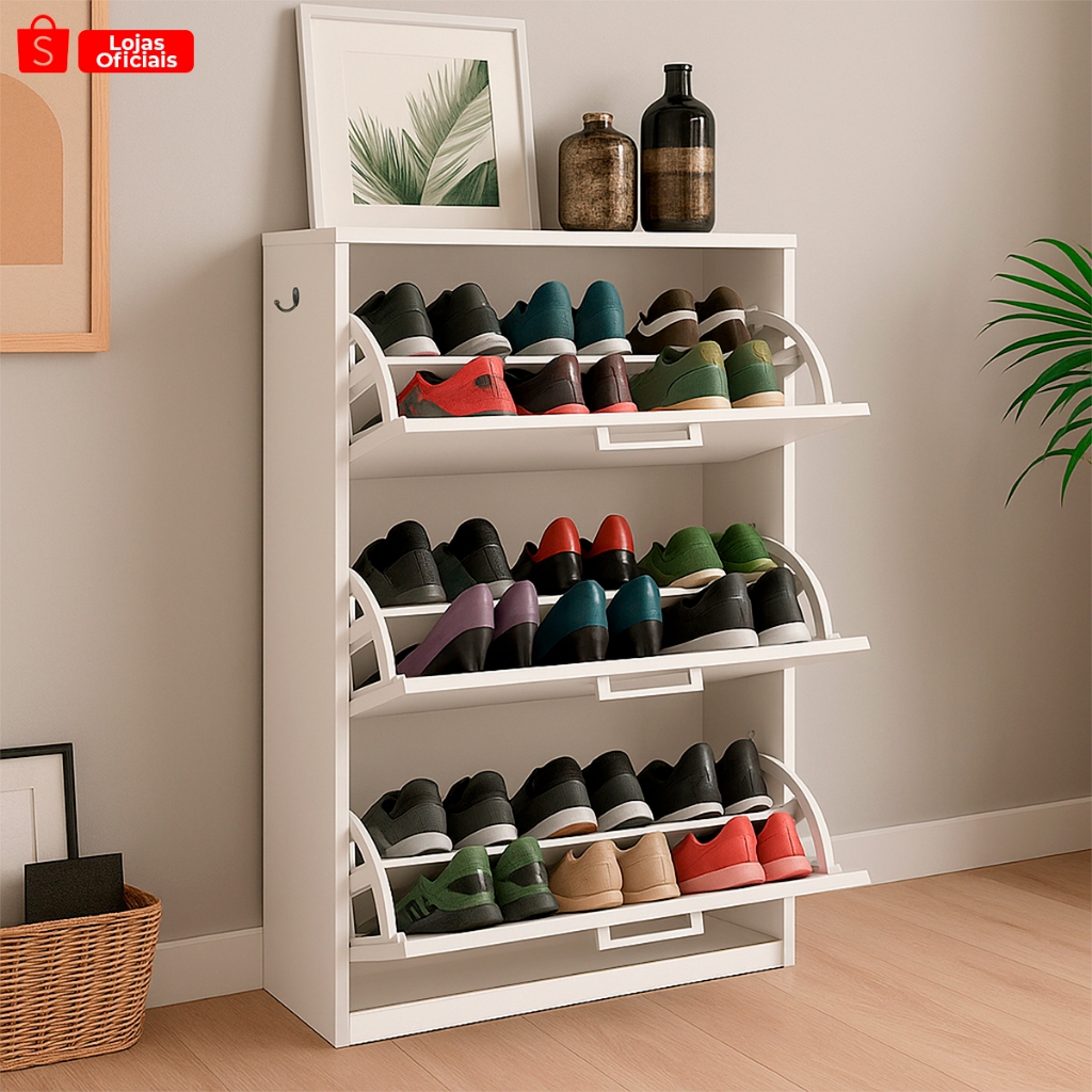 Sapateira Organizadora 3 portas basculante Multiuso Armário para Quarto Sala Estante em Oferta na Shopee