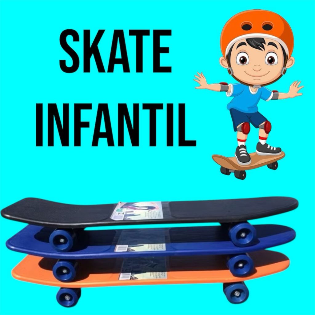 Diversão com Segurança! Skate Infantil 58cm Preto: Com antiderrapante essencial, resistente e deslize suave.