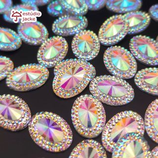 Chaton Oval Indiana 13x18mm em Acrílico com Base Reta | Para Colagem em Artesanato e Decoração em Oferta na Shopee