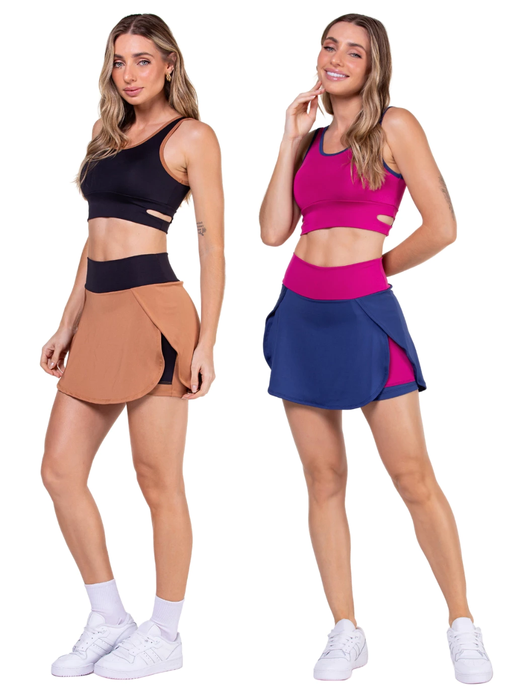 Conjunto Esportivo Feminino para Academia – Top Cropped + Saia Shorts Cós Alto com Bolso — imagem 1