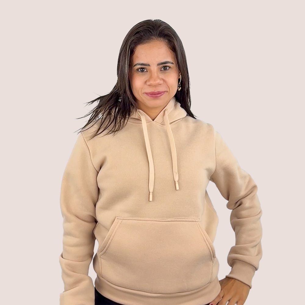Blusa Moletom Canguru Liso Toque Macio Com Capuz Bolso Canguru Casual Versátil