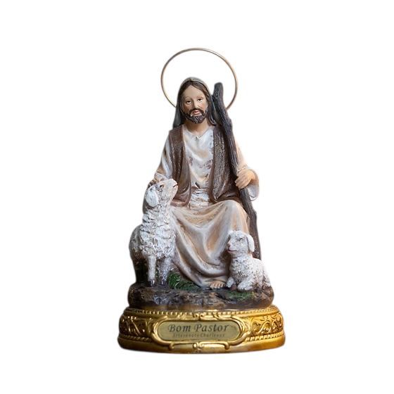 Imagem Jesus Bom Pastor Resina Barroco Com Auréola Importado