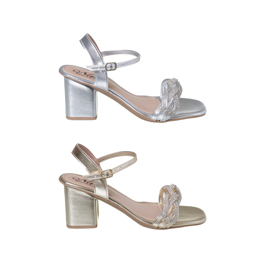 Sandália Feminina Social Metalizado Strass Elegante Confortável Salto Alto Grosso Casual Festa Naty Shoes em Oferta na Shopee