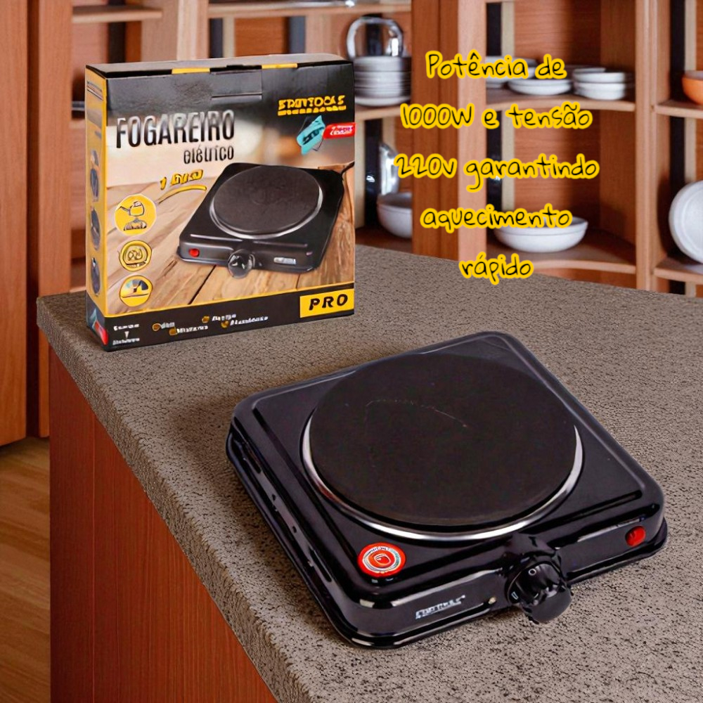 Fogão Elétrico Portátil 1 ou 2  Bocas 1000W | Fogareiro Elétrico Compacto Prático Cozinha Camping