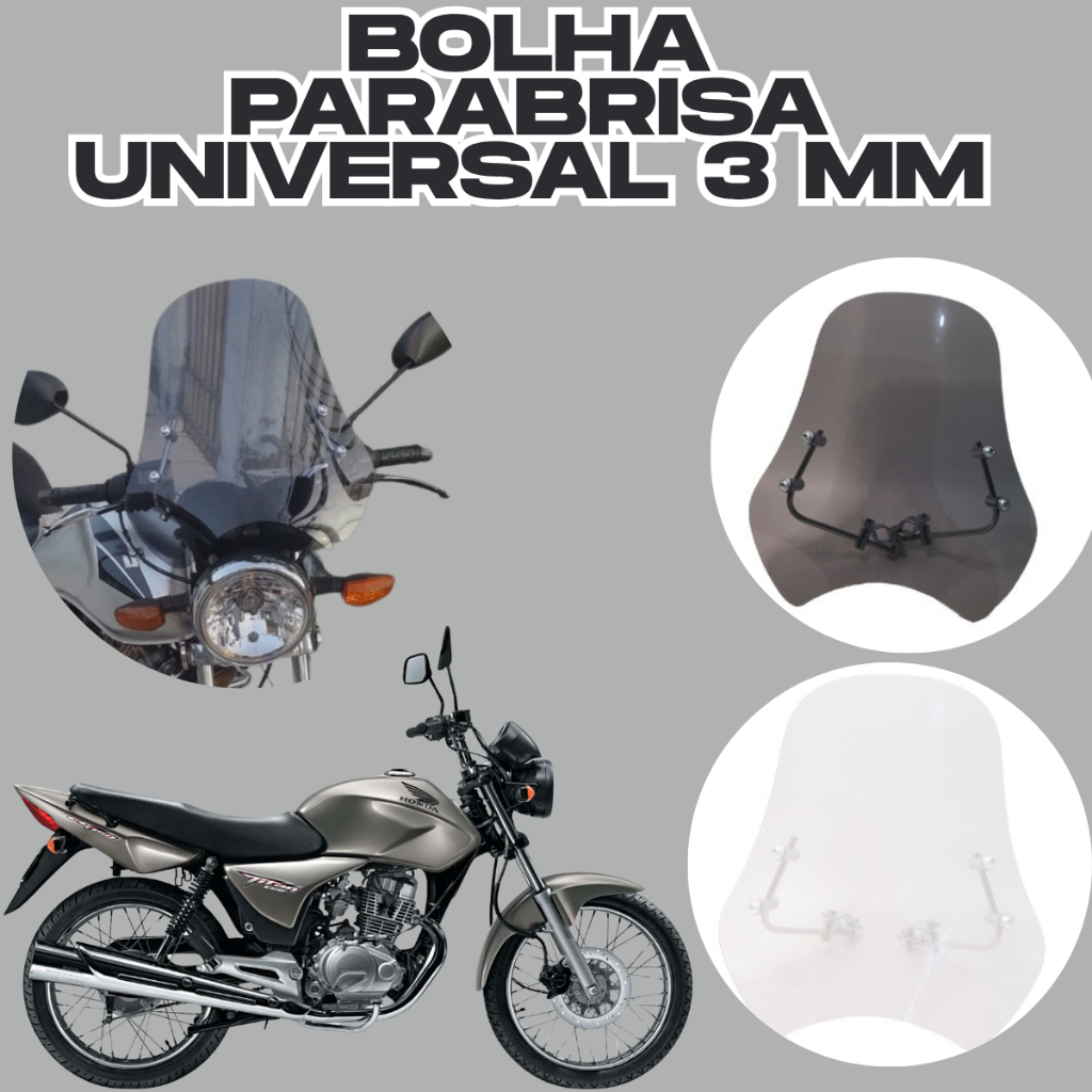 Bolha Parabrisa Para Motos Universal 3 mm Cristal Ou Fume