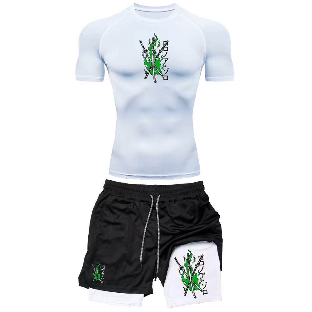 Kit Camiseta Compressão e Short compressão 2 Em 1 Zoro Arte Pirata Anime One Green Mode em Oferta na Shopee