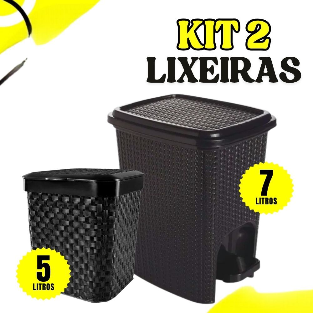 Kit Lixeira Rattan Cesto 7 Litros com Pedal + Lixeira Pia Rattan 5 Litros em Oferta na Shopee