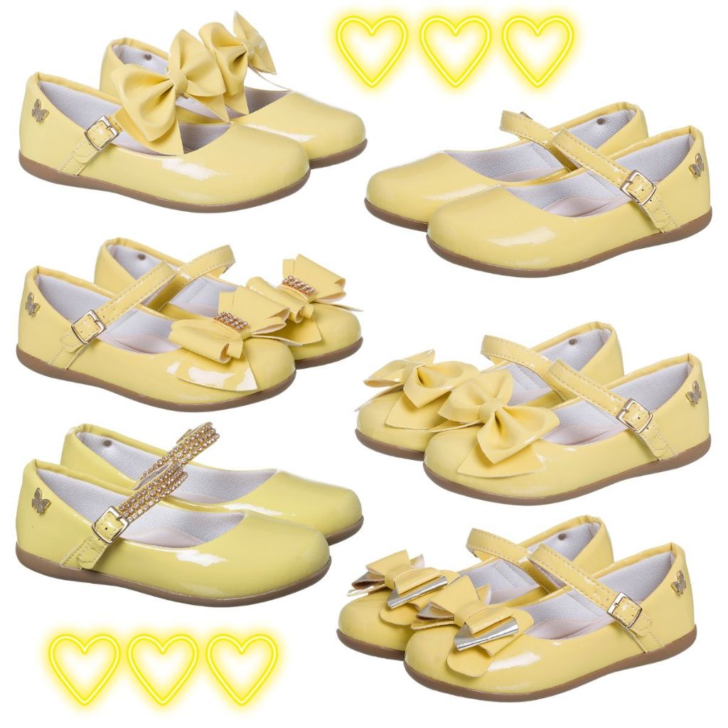 Sapatilha Infantil Menina Casual Verniz Modelos Amarelo Moda Blogueirinha - 20 ao 34