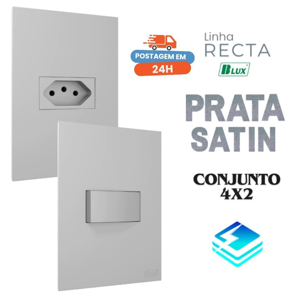 Conjunto Tomada Prata Fosco 10a 20a Interruptor Simples e Paralelo  4x2 Recta Satin Prata Blux em Oferta na Shopee