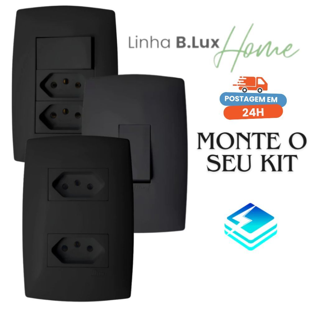 Conjunto Tomada 10A 20A Interruptor Simples Paralelo 4x2 Home Preto Grafite Blux Fácil Instalação em Oferta na Shopee