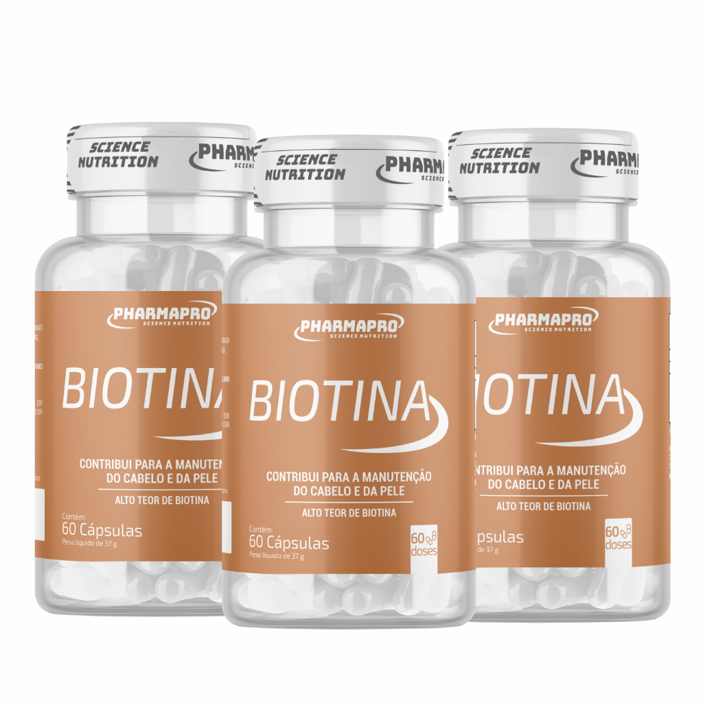 3x Biotina, PharmaPro - Original e Pura (180 Cápsulas) em Oferta na Shopee