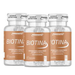3x Biotina Pele, Unhas e Cabelos | Vitalidade e Bem-Estar Geral 180 Cápsulas - PharmaPro