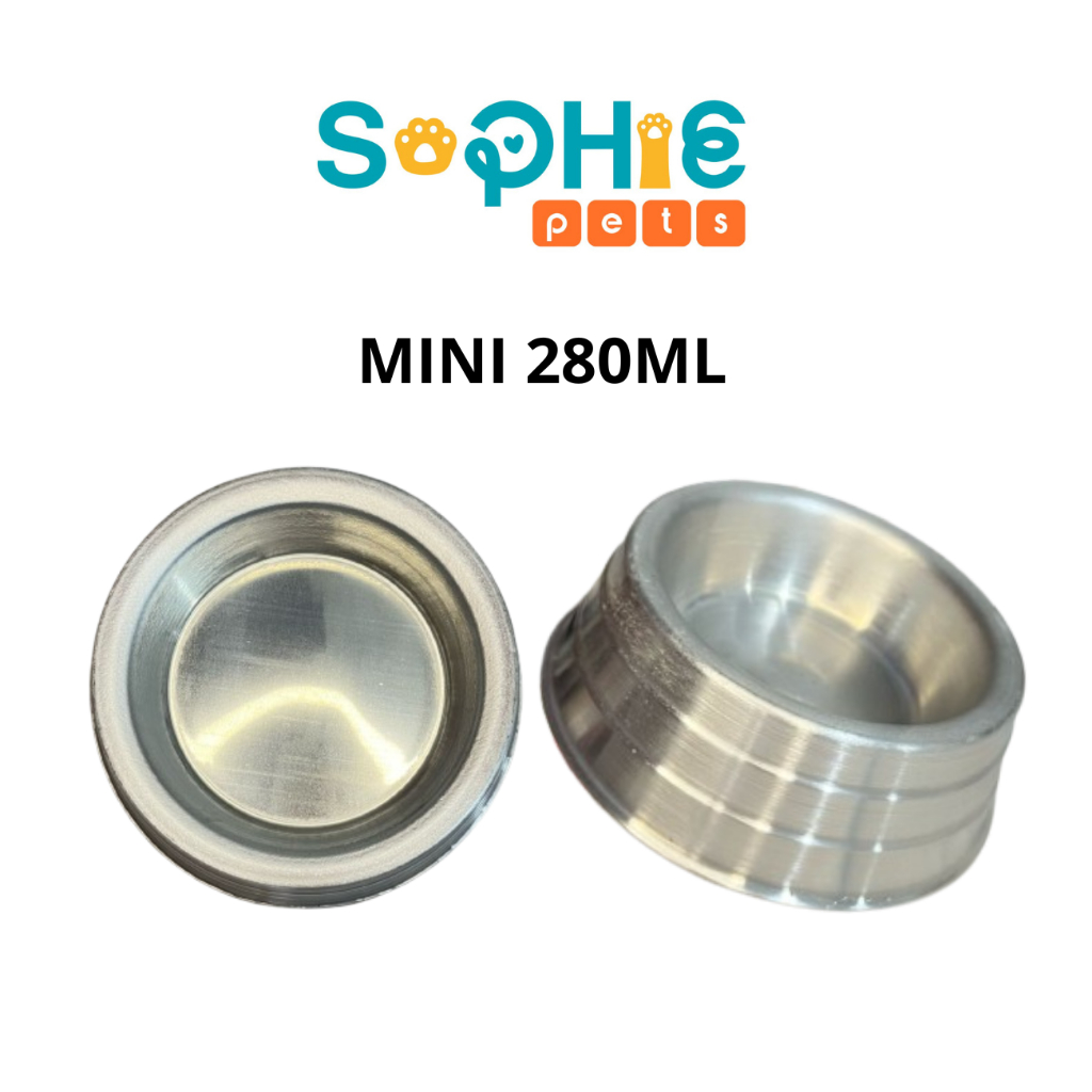 Kit 2 Comedouro Polido Pesado de Alumínio Mini 280ml  Para Cachorro Gato Pet