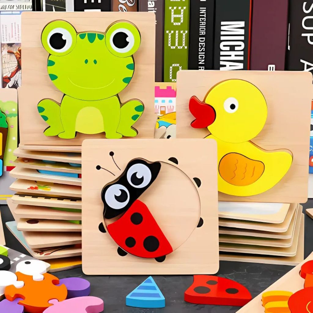 Quebra Cabeça Madeira Animais e Formas Personagens Brinquedo Infantil Educativo Sensorial Montessori em Oferta na Shopee