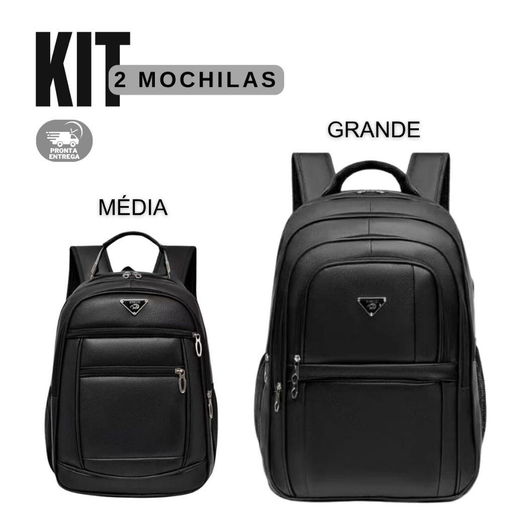Kit 2 Mochilas de Couro Média e Grande Feminina Masculina Resistente Executiva em Oferta na Shopee