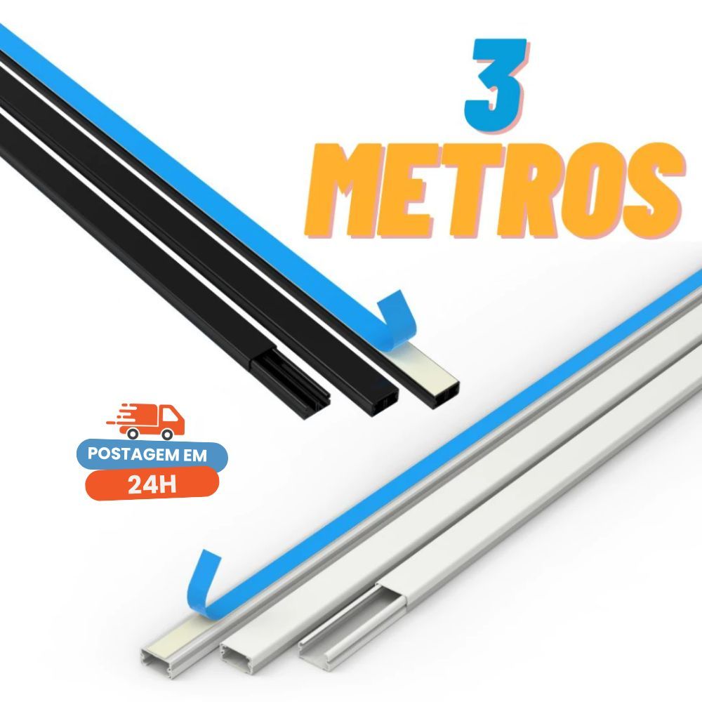 Canaleta 3 Metros Organizador Fios Preta Branca Cotovelo 20x10mm Sistema X C/ Fita Adesiva Divisoria em Oferta na Shopee