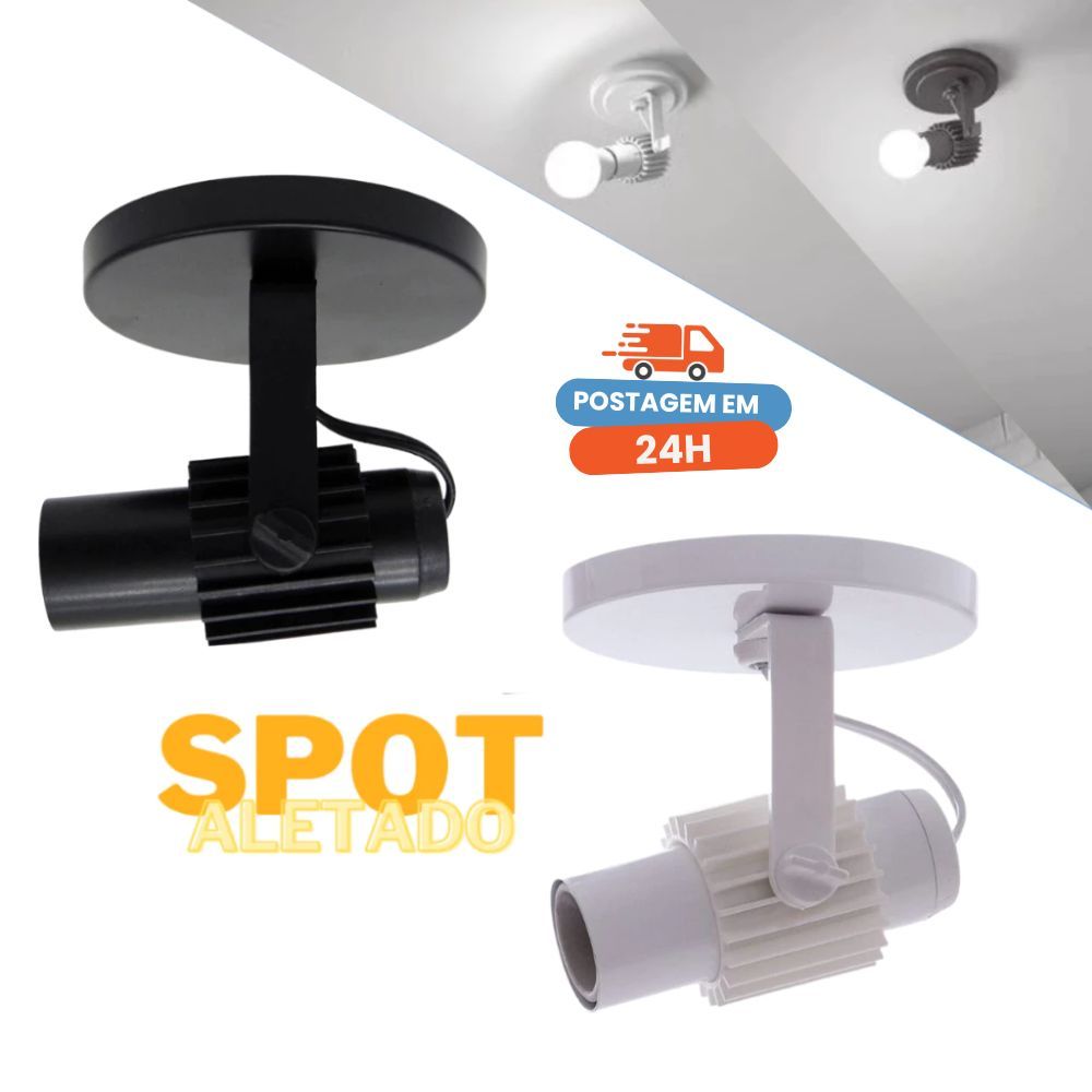 Spot Luminária Simples Direcionável Tubinho Aletado Sobrepor Para 1 Lâmpada Par20 LED