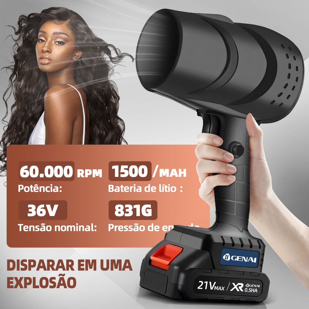 Soprador de Folhas Turbo 36V Portátil  2 Baterias Recarregáveis, Potente para Limpeza Geral e Jardim em Oferta na Shopee