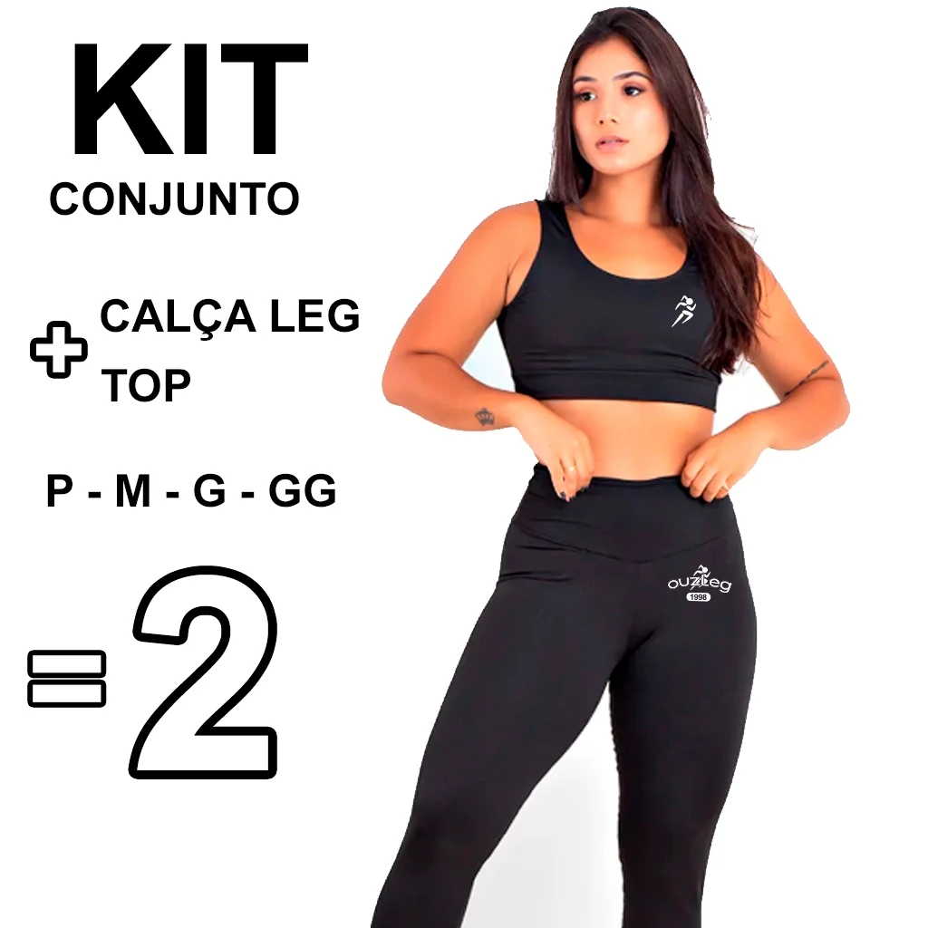 Kit Conjunto De Calça Legging Com Top Suplex Feminina Cintura Alta Leg