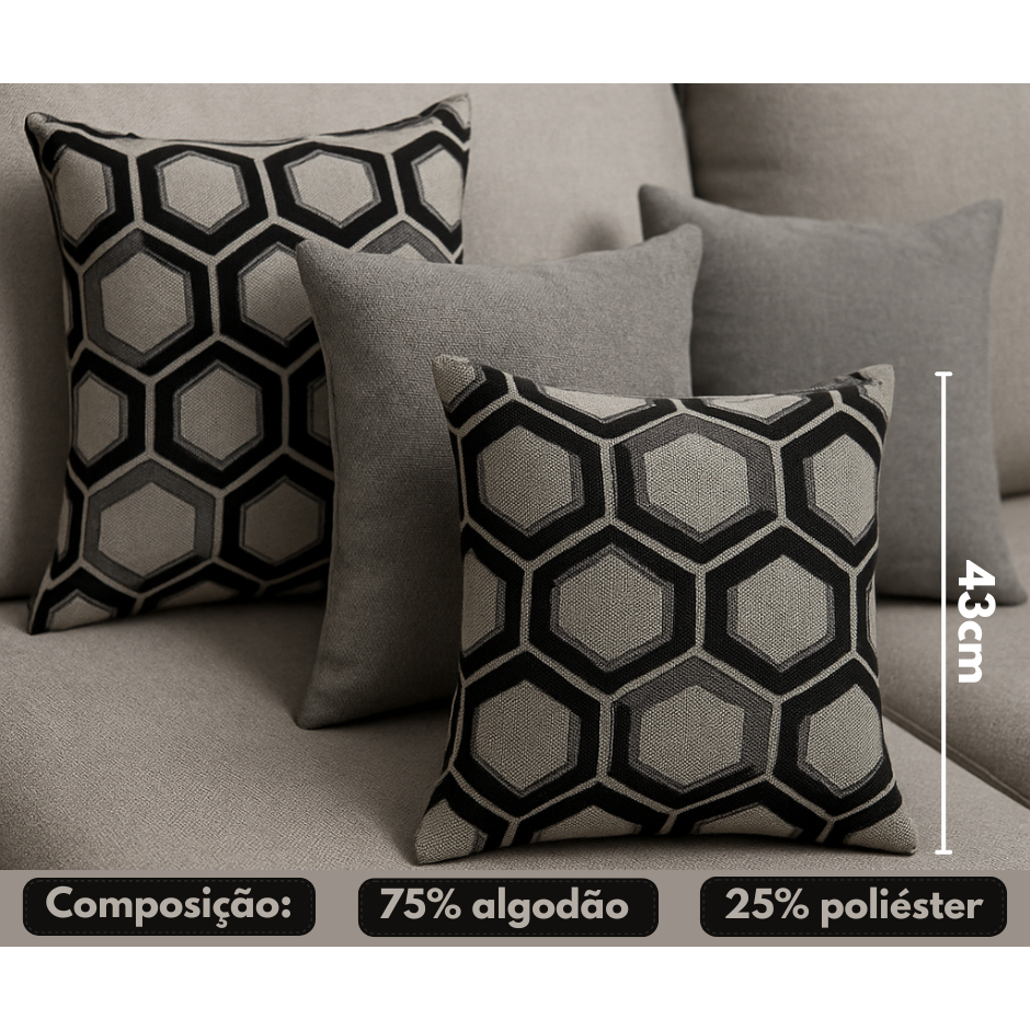 4 Capas Para Almofadas 43 x 43cm Com Zíper Invisível Cores Variadas Sala/Sofá