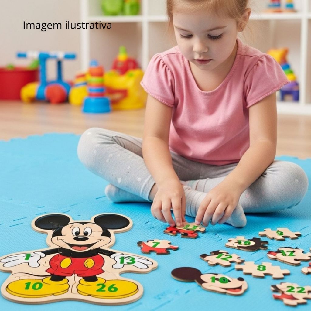 Quebra Cabeça Disney Mickey Menino Menina Jogos Brinquedo 3D Alfanumérico 26pç MDF em Oferta na Shopee