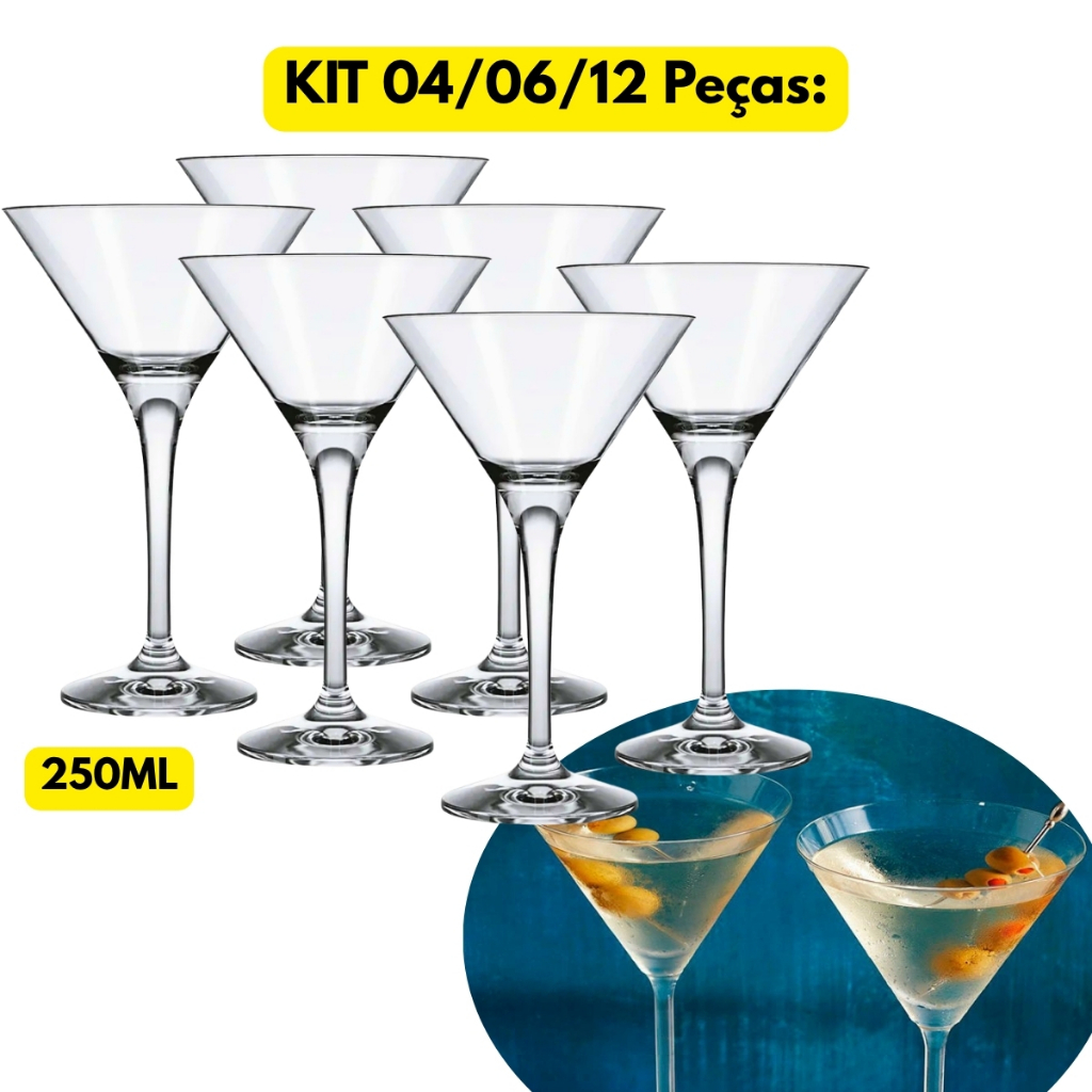 Jogo Kit 04/06/12 UN. Taça Martini Vidro Cristalino 250ML Drink Sobremesa Dry Martiny Tequila Dose em Oferta na Shopee