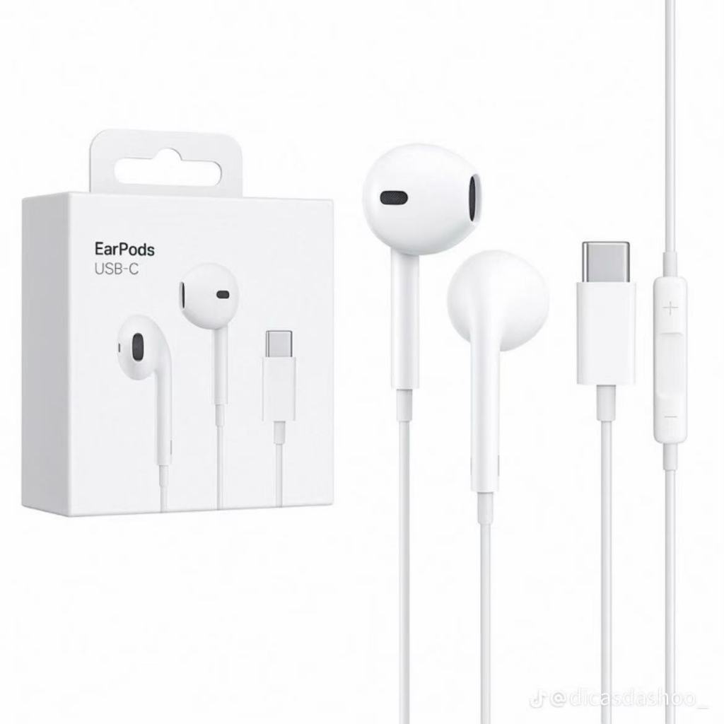 Fone de Ouvido Iphone Tipo-C com FIo e Microfone EmbutidoCompatível  iPhone 15 até 16