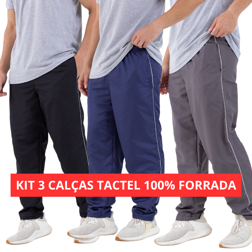 Kit 3 Calças Tactel 100% Forradas Com Microtela Academia Esportes Escolar Atividades Físicas FABRICANTE em Oferta na Shopee