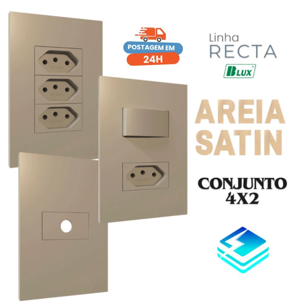 Conjunto Tomada Areia Fosca 4x2 Tomada 10a 20a Interruptor Simples Paralelo Recta Areia Satin Blux em Oferta na Shopee
