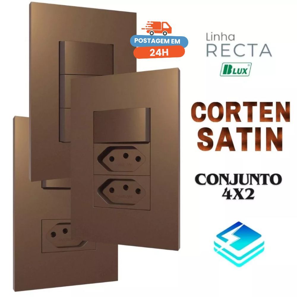 Conjunto Tomada Cobre Corten Bronze 4x2 10a 20a Interruptor Simples Paralelo Recta Corten Fosco BLUX em Oferta na Shopee